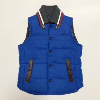 フレッドペリー(FRED PERRY)の☆美品 フレッドペリー ドンキー襟 ウール ダウン ベスト ジャケット 青(ダウンベスト)