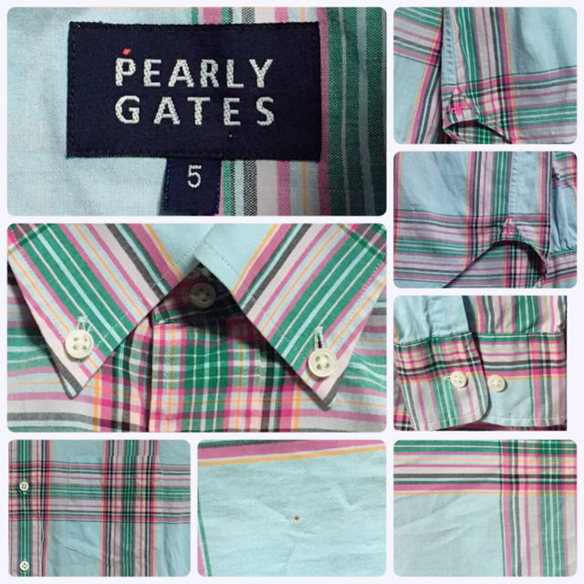 PEARLY GATES(パーリーゲイツ)の【希少】90Sヴィンテージ パーリーゲイツ ライトブルー チェック柄シャツ  メンズのトップス(シャツ)の商品写真