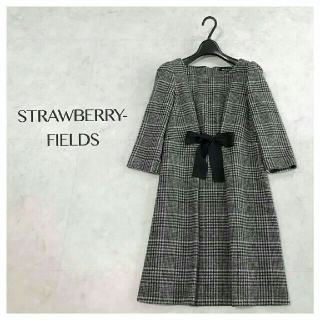 STRAWBERRY-FIELDS(ストロベリーフィールズ)のストロベリーフィールズリボン付グレンチェックワンピース レディースのワンピース(ひざ丈ワンピース)の商品写真