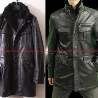 バーバリーブラックレーベル(BURBERRY BLACK LABEL)の新品同様バーバリーブラックレーベル限定ラビットファー付きラムレザーコートM黒46(レザージャケット)