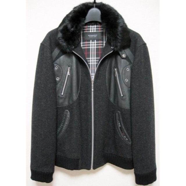 BURBERRY BLACK LABEL(バーバリーブラックレーベル)の新品同様BURBERRY BLACK LABELファー付きパイロットジャケトM黒 メンズのジャケット/アウター(レザージャケット)の商品写真