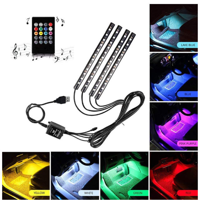 車LEDストリップライト、RGB 4ピース48ledネオンAtmosphere装 自動車/バイクの自動車(車内アクセサリ)の商品写真