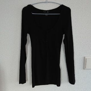 エイチアンドエム(H&M)のH＆M ヘンリーネック カットソー ロンT 黒(カットソー(長袖/七分))