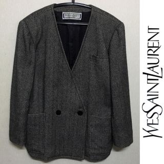 サンローラン(Saint Laurent)のイヴサンローラン ノーカラー ツイード ジャケット ヴィンテージ 激レア ダブル(ノーカラージャケット)