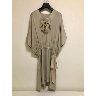 ランバン(LANVIN)のLANVIN ワンピース グレー ベージュ 34 Sサイズ(ひざ丈ワンピース)