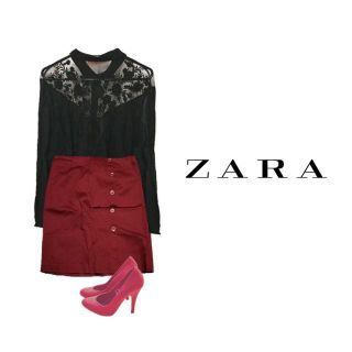 ザラ(ZARA)の♥11/30まで ZARA 黒 シースルーブラウス♥(シャツ/ブラウス(長袖/七分))