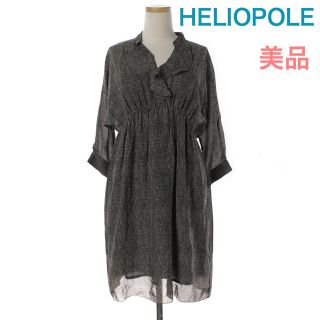 エリオポール(heliopole)のL369 美品 HELIOPOLE 総柄 シルク ワンピース オーガンジー(ひざ丈ワンピース)