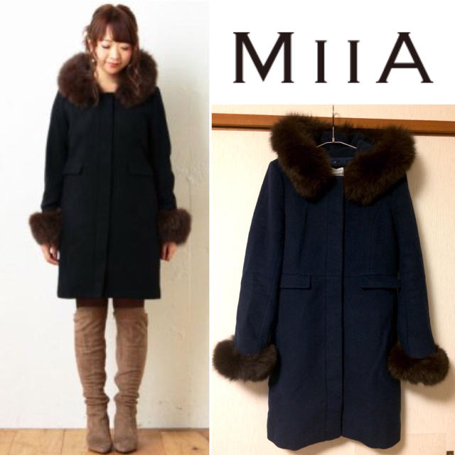 ジャケット/アウター【MiiA】♡ボリュームFOXファーフェミニンコート（NAVY）