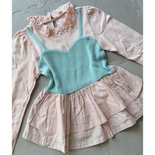 ナルミヤ インターナショナル(NARUMIYA INTERNATIONAL)の韓国 子供服 リブコンビトップス 110 120 プティマイン ＦＯＫＩＤＳ(Tシャツ/カットソー)