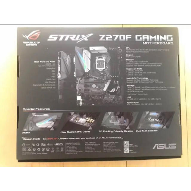 ASUS(エイスース)の【zua様専用】【新品未使用】Z270F GAMING【ATX】マザーボード スマホ/家電/カメラのPC/タブレット(PCパーツ)の商品写真