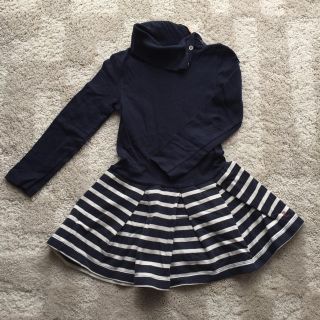 プチバトー(PETIT BATEAU)のプチバトー ハイネック 長袖 ワンピース スカート サイズ 100(ワンピース)