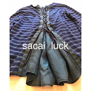 サカイラック(sacai luck)のsacai  luck バックレースアップボーダーフレアーカットソーTシャツ(カットソー(長袖/七分))