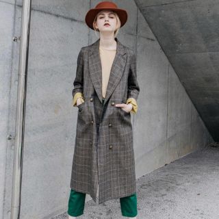 アメリヴィンテージ(Ameri VINTAGE)のGLEN CHECK DOUBLE COAT(ロングコート)