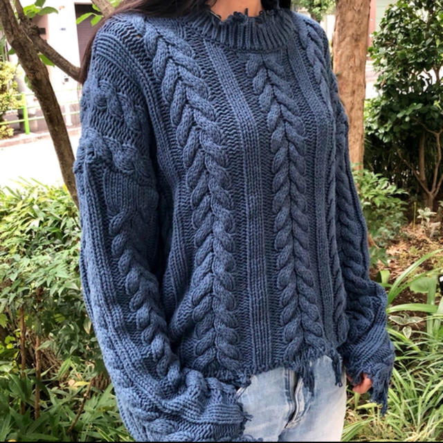 GYDA(ジェイダ)のラス1 値下げ🔥大人気 ケーブルニット ダメージニット knit 秋冬  レディースのトップス(ニット/セーター)の商品写真