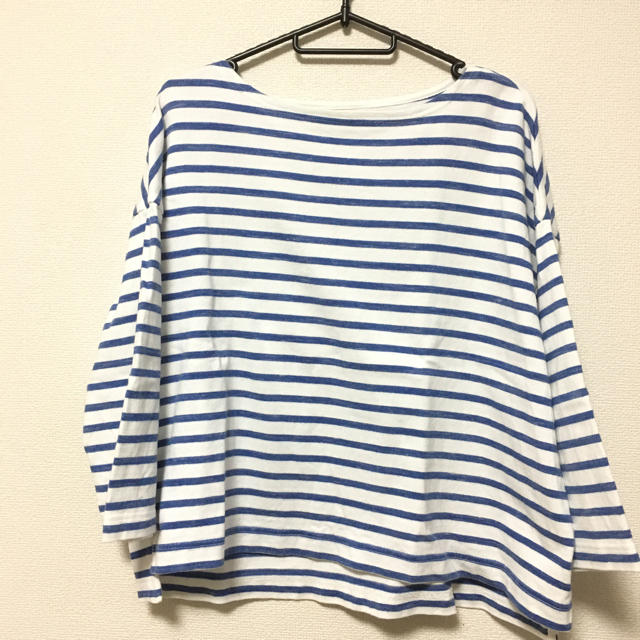 MUJI (無印良品)(ムジルシリョウヒン)のオーガニックコットン太番手ドロップショルダーボーダーTシャツ レディースのトップス(Tシャツ(長袖/七分))の商品写真