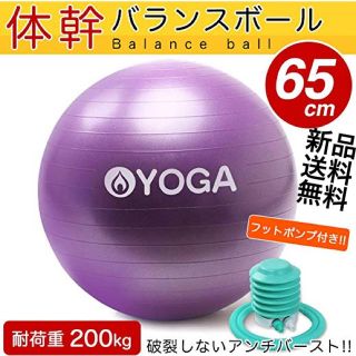 新品 バランスボール 65cm 空気入れ ポンプ 付き (パープル）(トレーニング用品)