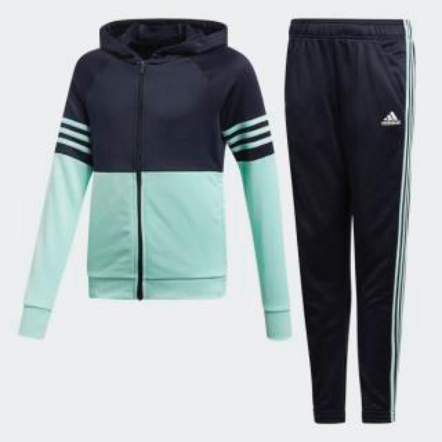 adidas(アディダス)の140㎝ adidas キッズ ジャージ上下セット ネイビー×クリアミント キッズ/ベビー/マタニティのキッズ服女の子用(90cm~)(その他)の商品写真