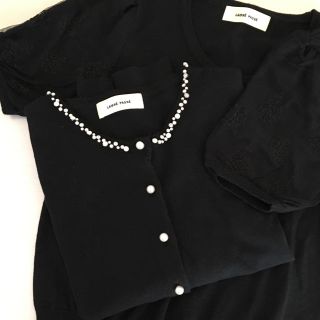 レッセパッセ(LAISSE PASSE)のレッセパッセ♡パールビジューカーディガン&レースニット♡アンサンブル♡ツイン♡黒(アンサンブル)