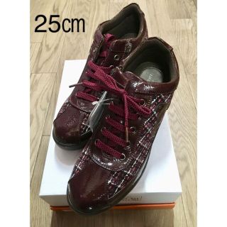 アシックス(asics)の●旅日和 アシックス商事 25㎝ ボルドーツイード 厚底 ウォーキングシューズ(スニーカー)