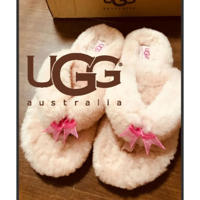 UGG(アグ)のugg ファーサンダル 23cm リボンサンダル ピンク 美品 レディースの靴/シューズ(サンダル)の商品写真