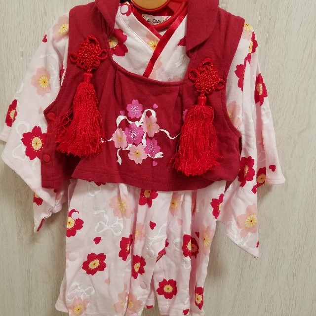 袴風　カバーオール　着物　赤ちゃん キッズ/ベビー/マタニティのベビー服(~85cm)(和服/着物)の商品写真