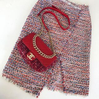 エイチアンドエム(H&M)の❤️H&M❤️リボンカラーツイード スリット入りスカート (ひざ丈スカート)