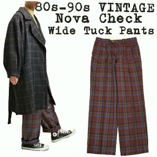 美品★80s-90s VINTAGE★チェックパンツ★ワイドパンツ★ノバチェック(スラックス)