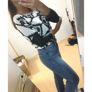 エイチアンドエム(H&M)のH&M♡オルテガ柄レザー切替TOPS(ニット/セーター)