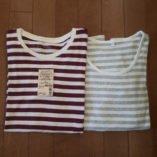 ムジルシリョウヒン(MUJI (無印良品))の☆美品☆《無印良品》ボーダー長袖Tシャツ　２着セット　sizeＬ(Tシャツ(長袖/七分))