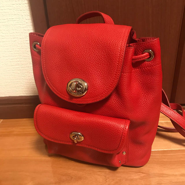 【美品】COACH コーチ リュック ターンロック レザー 巾着 レッド バッグ