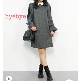 バイバイ(ByeBye)のえり付きそでわれチェックOP byebye(ひざ丈ワンピース)