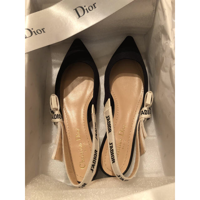 靴/シューズDior♡ロゴリボンフラットパンプス♡36.5♡