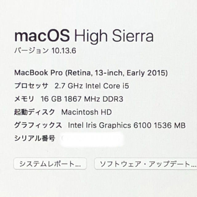 Mac (Apple)(マック)のMacBook Pro Retina 13インチ 16GB 512GB 2015 スマホ/家電/カメラのPC/タブレット(ノートPC)の商品写真
