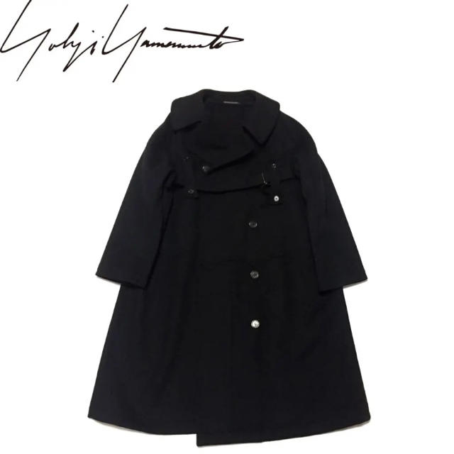 Yohji Yamamoto(ヨウジヤマモト)の極美品 08AW ヨウジヤマモト  変形 ウール トレンチコート 黒 メンズのジャケット/アウター(トレンチコート)の商品写真