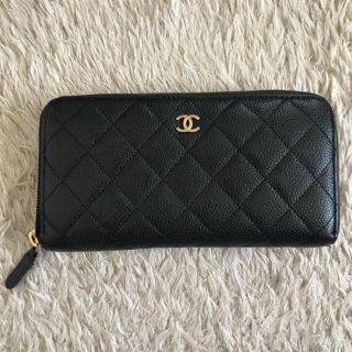 シャネル(CHANEL)のシャネル マトラッセ キャビアスキン 長財布 ラウンドファスナー 黒(財布)