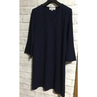 ロペピクニック(Rope' Picnic)のロペピクニック Vネック ポンチ ワンピース ネイビー 38 美品(ひざ丈ワンピース)