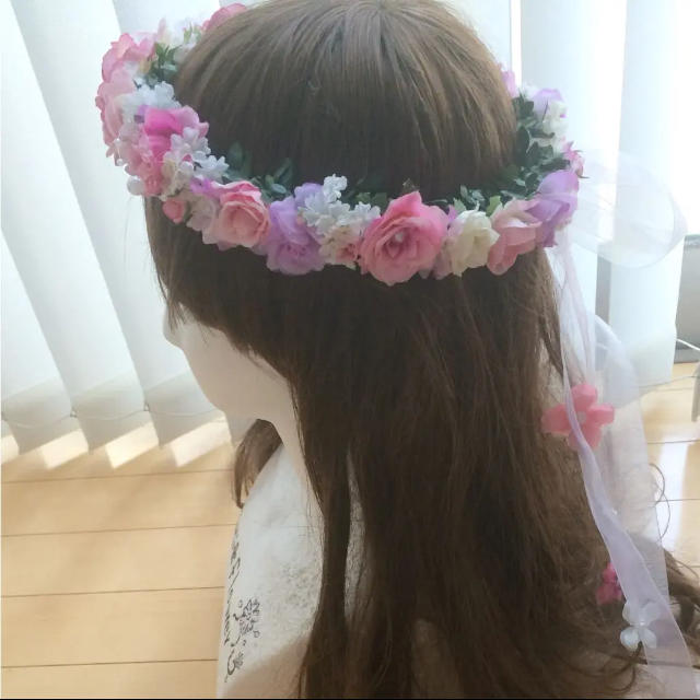 ハンドメイド花かんむり♡紫メイン♡ピンク♡白