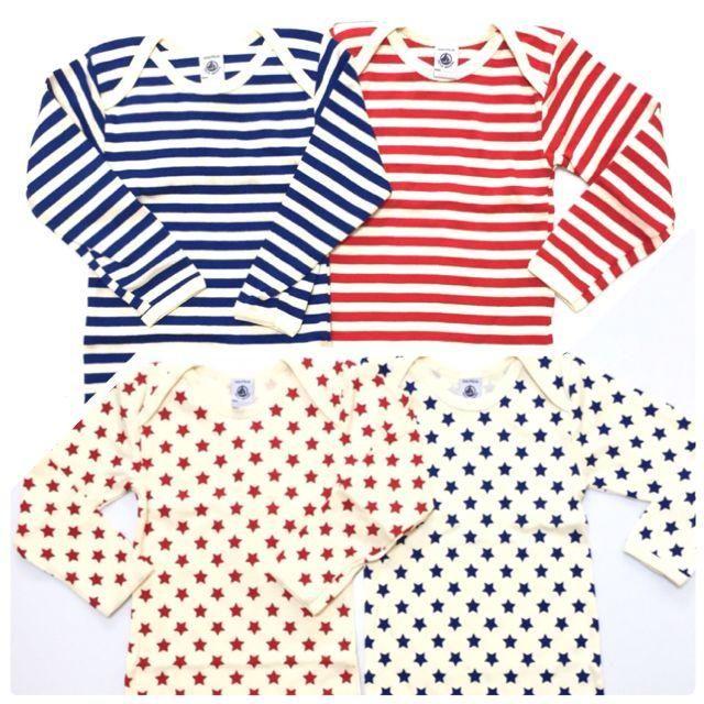 PETIT BATEAU(プチバトー)のプチバトー　ボディ４枚セット　ボーダー＆スター キッズ/ベビー/マタニティのキッズ服男の子用(90cm~)(下着)の商品写真