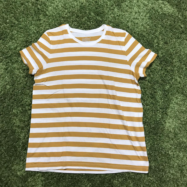 MUJI (無印良品)(ムジルシリョウヒン)のMUJI 無印良品 半袖ボーダーTシャツ 黄色 XL size  レディースのトップス(Tシャツ(半袖/袖なし))の商品写真