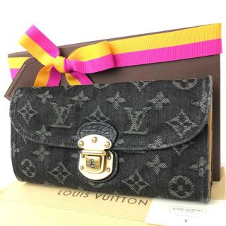 ルイヴィトン(LOUIS VUITTON)の【良品】ルイヴィトン  ポルトフォイユ  アメリア  黒  デニム  大人気商品(財布)