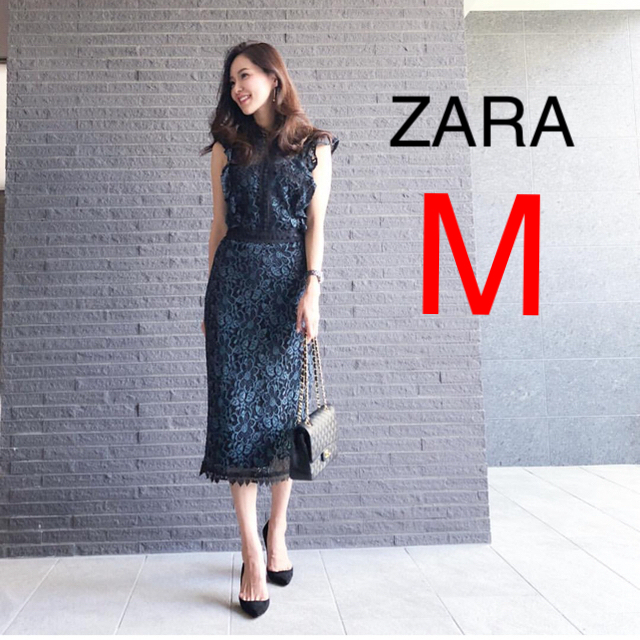 ZARA - 新作！ZARA レースワンピース ミディ丈 フリルの通販 by 取引 ...