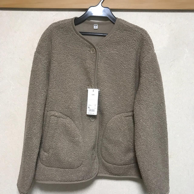 新品 UNIQLO フリース ノーカラージャケット ボア ベージュ XL 1