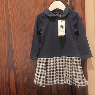 プチバトー(PETIT BATEAU)のプチバトー 17AW ヴィシーチェックコンビワンピース 18m 新品(ワンピース)