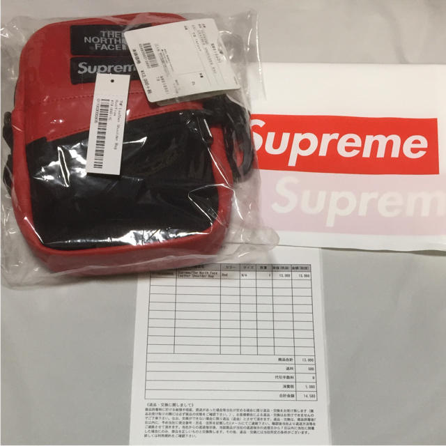 Supreme North Face レザー ショルダー バッグ 赤 Red