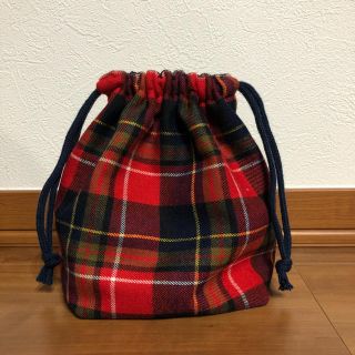 ハンドメイド お弁当袋 タータンチェック  入園 入学(ランチボックス巾着)