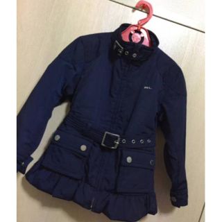 ポロラルフローレン(POLO RALPH LAUREN)の美品女の子100程度ラルフローレンの紺のベルト付きフリルコート (ジャケット/上着)