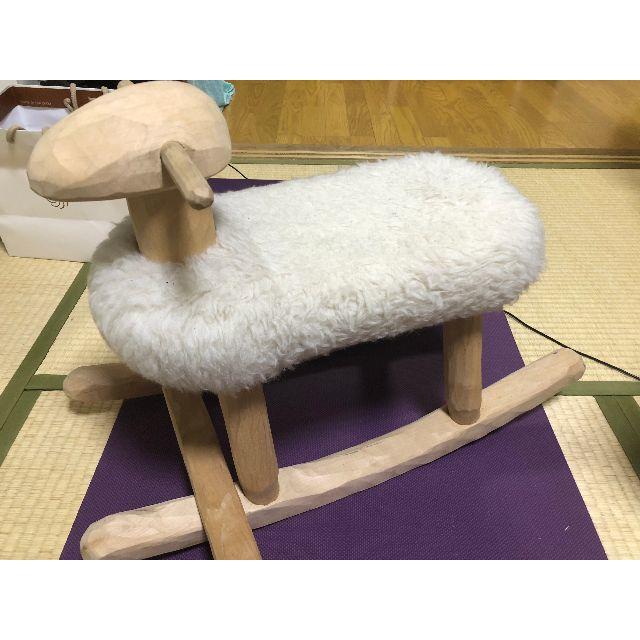 天然木製家具 エストニア製手彫り 羊ロッキングチェアー