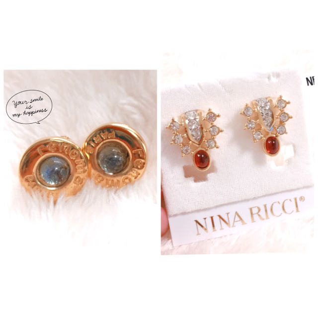 【NINA RICCI】ワインレッドストーンイヤリング✩︎新品