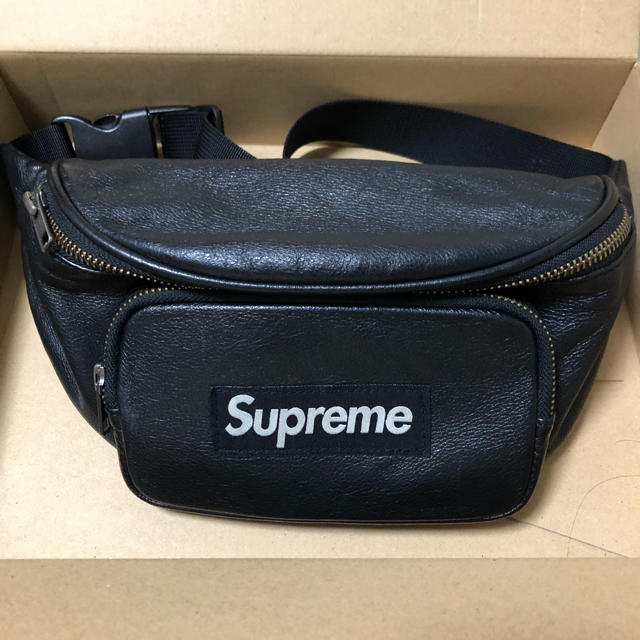 メンズSupreme Leather Waist Bag Black 17ss 黒