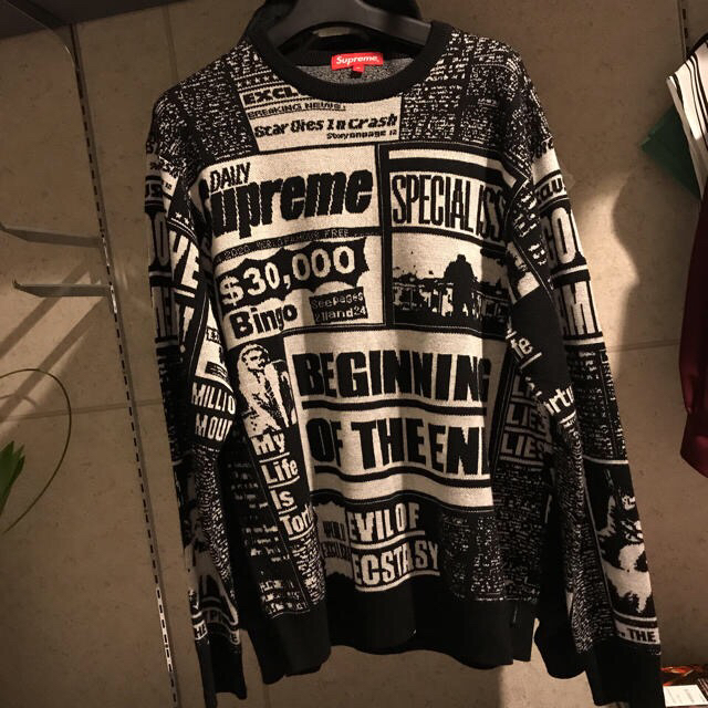 シュプリーム  18AW  Newsprint Sweater ニュースペーパーニット メンズ M